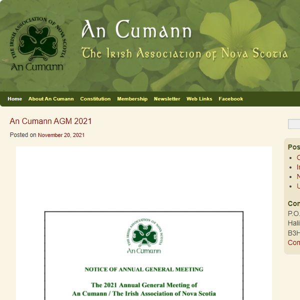Gaelic Speaking Organizations in Canada - An Cumann - The Irish Association of Nova Scotia