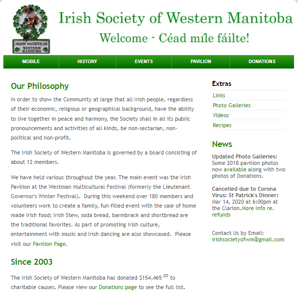 Irish Organization in Canada - The Irish Society of Western Manitoba