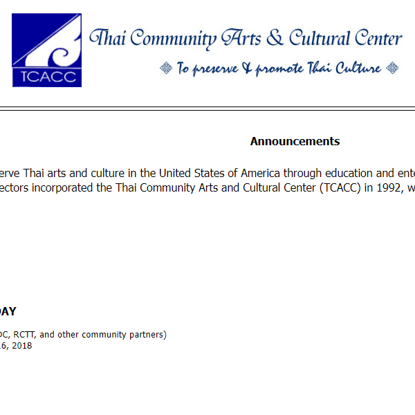 Thai Organizations in Los Angeles California - Thai Community Arts and Cultural Center